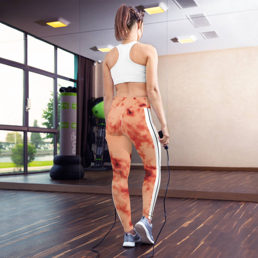 CRXWN | Royal Urban Resort | Trippy Drippy Bleach Acid Wash with Malibu Stripe Yoga Leggings 700 Sun Pink Meat
