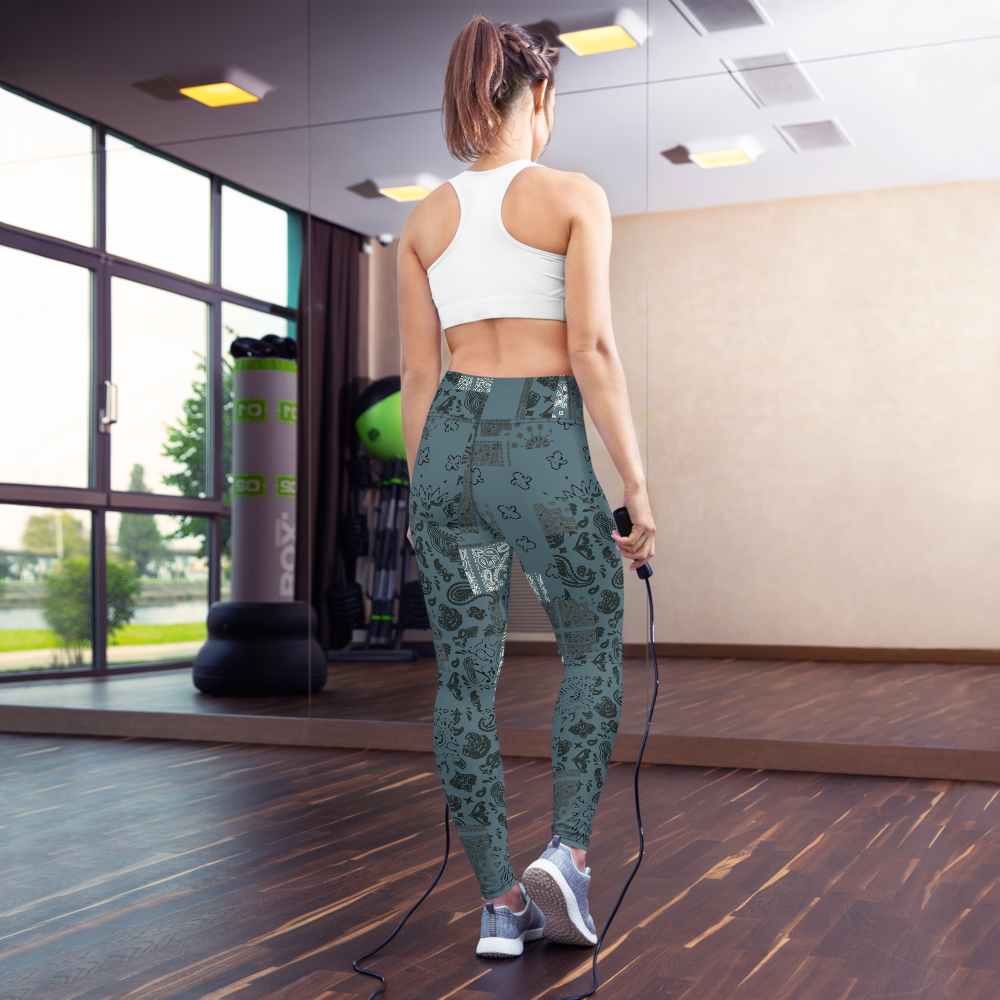 ROYAL ICONIC. | Patchwork Bandana Yoga Leggings Cool Metal Blue