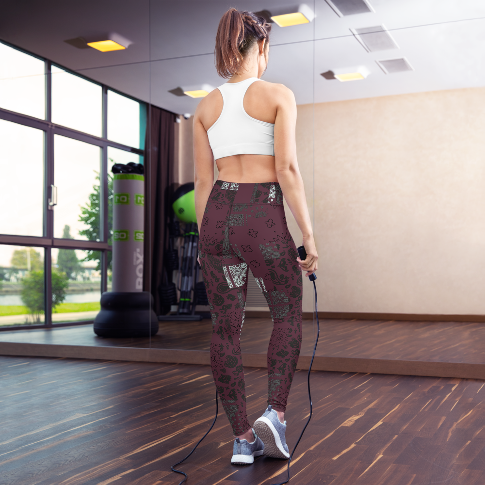 ROYAL ICONIC. | Patchwork Bandana Yoga Leggings Moscato Wine Burgundy