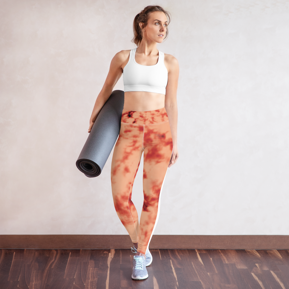 CRXWN | Royal Urban Resort | Trippy Drippy Bleach Acid Wash with Malibu Stripe Yoga Leggings 700 Sun Pink Meat