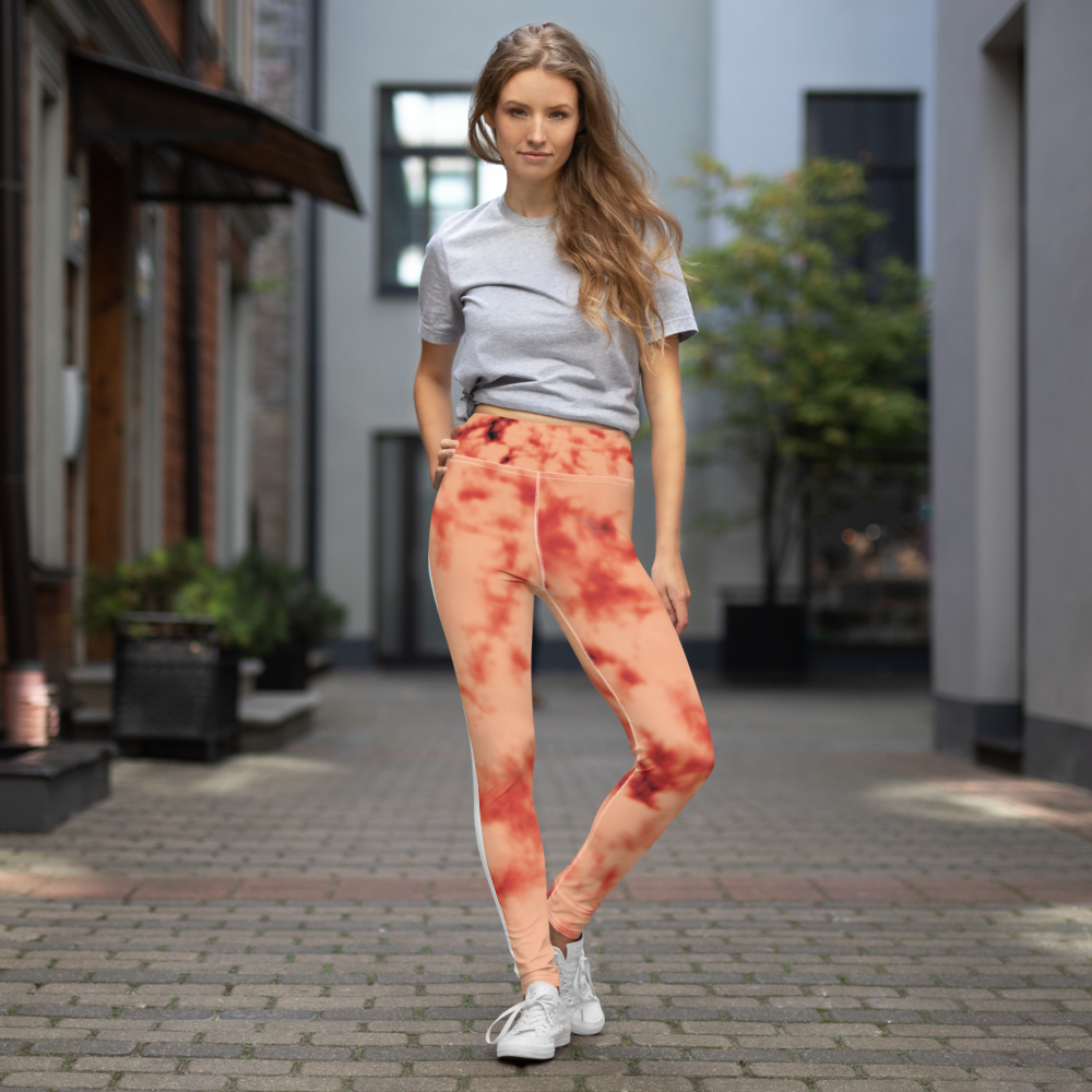 CRXWN | Royal Urban Resort | Trippy Drippy Bleach Acid Wash with Malibu Stripe Yoga Leggings 700 Sun Pink Meat