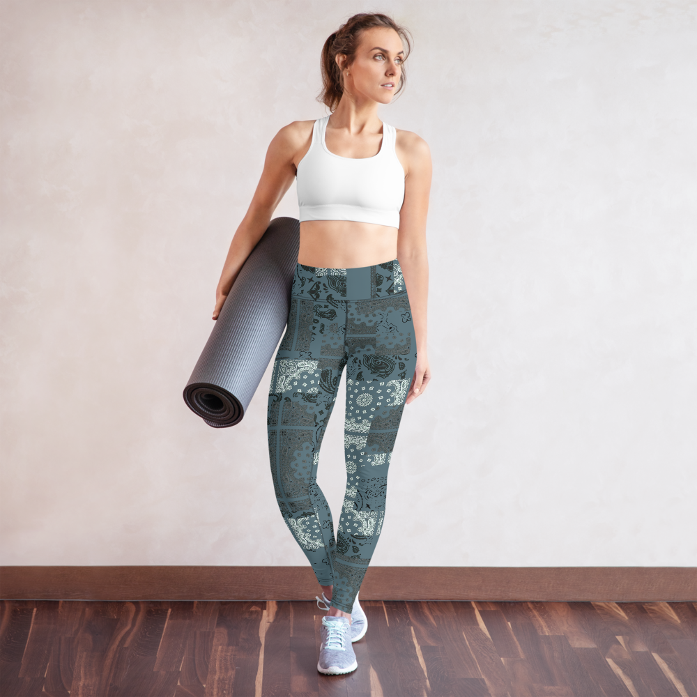 ROYAL ICONIC. | Patchwork Bandana Yoga Leggings Cool Metal Blue