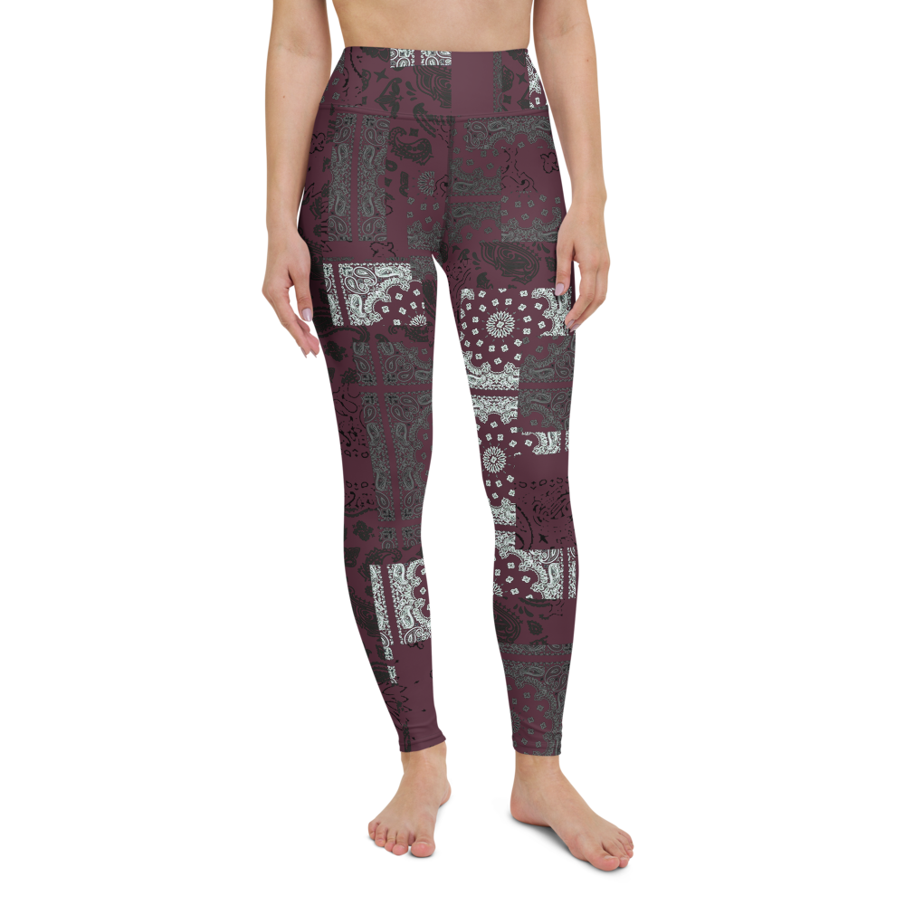 ROYAL ICONIC. | Patchwork Bandana Yoga Leggings Moscato Wine Burgundy