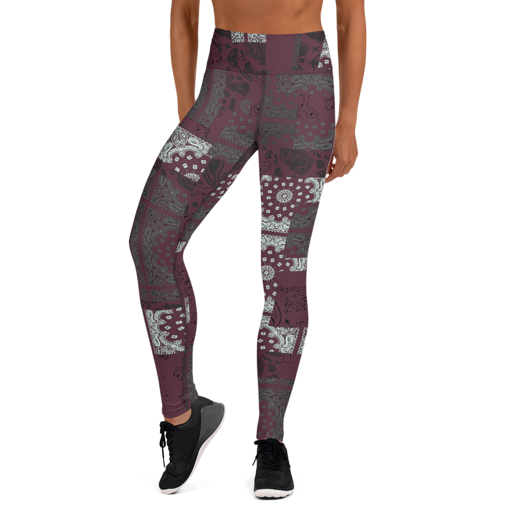 ROYAL ICONIC. | Patchwork Bandana Yoga Leggings Moscato Wine Burgundy