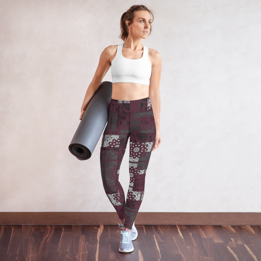 ROYAL ICONIC. | Patchwork Bandana Yoga Leggings Moscato Wine Burgundy