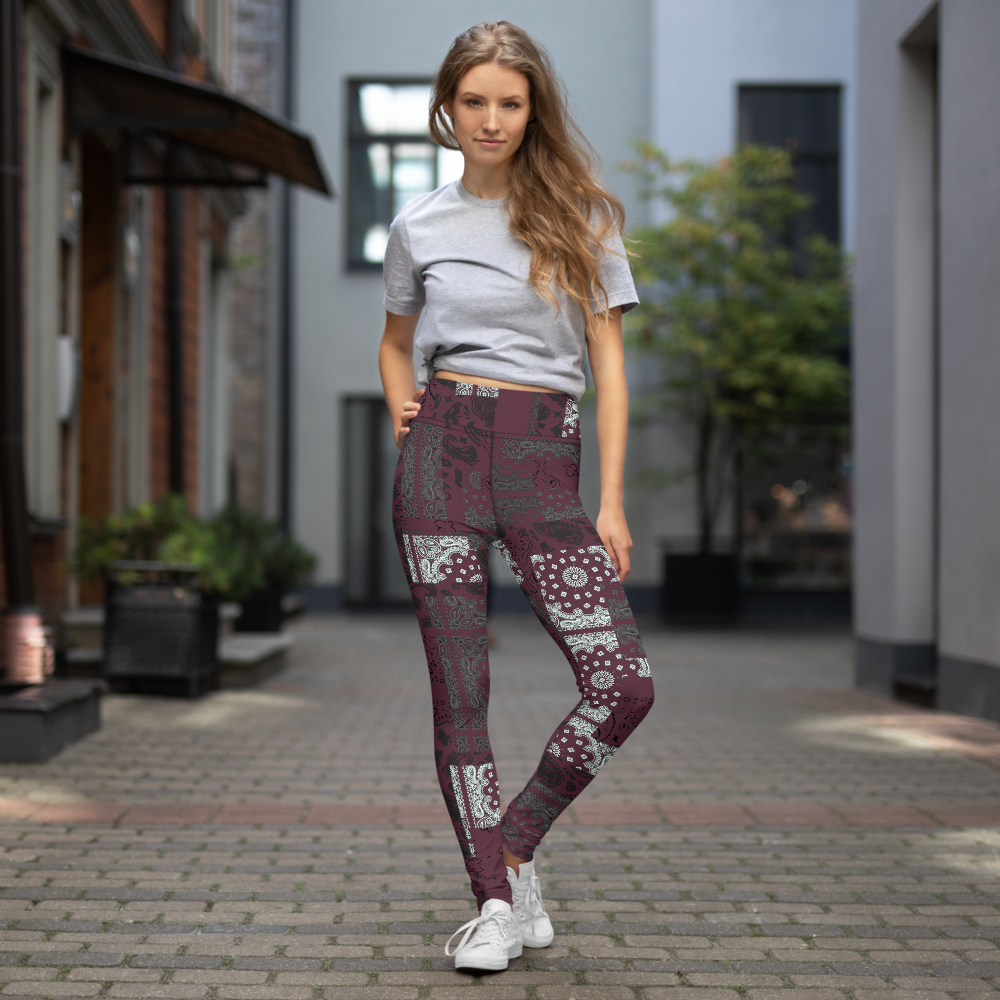 ROYAL ICONIC. | Patchwork Bandana Yoga Leggings Moscato Wine Burgundy
