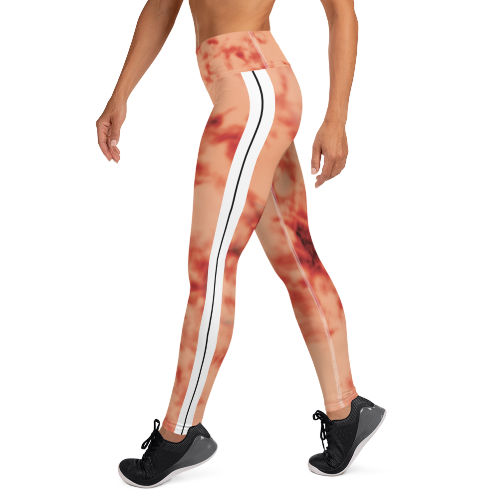 CRXWN | Royal Urban Resort | Trippy Drippy Bleach Acid Wash with Malibu Stripe Yoga Leggings 700 Sun Pink Meat