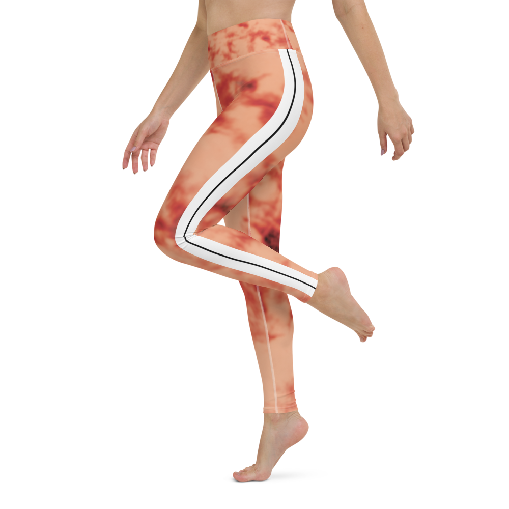 CRXWN | Royal Urban Resort | Trippy Drippy Bleach Acid Wash with Malibu Stripe Yoga Leggings 700 Sun Pink Meat