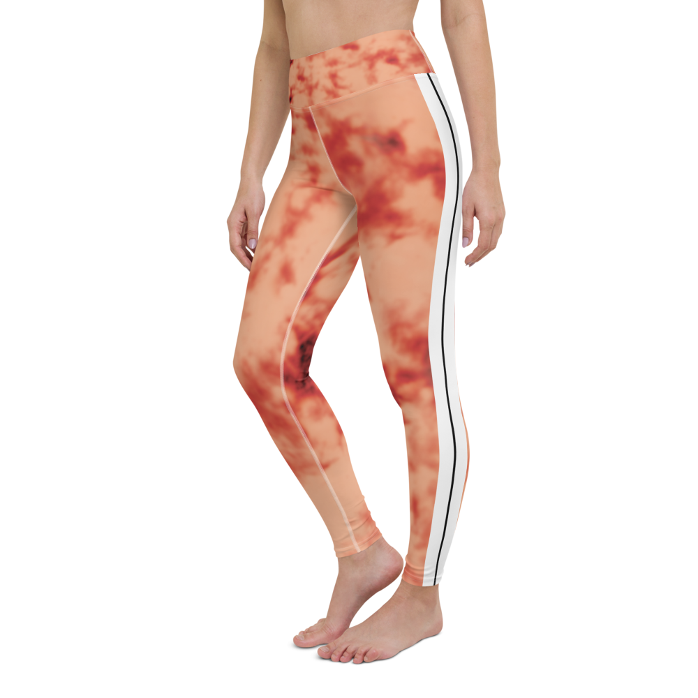 CRXWN | Royal Urban Resort | Trippy Drippy Bleach Acid Wash with Malibu Stripe Yoga Leggings 700 Sun Pink Meat