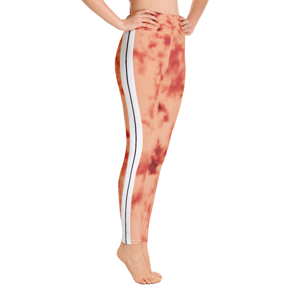 CRXWN | Royal Urban Resort | Trippy Drippy Bleach Acid Wash with Malibu Stripe Yoga Leggings 700 Sun Pink Meat