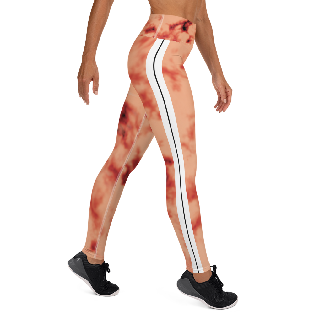 CRXWN | Royal Urban Resort | Trippy Drippy Bleach Acid Wash with Malibu Stripe Yoga Leggings 700 Sun Pink Meat