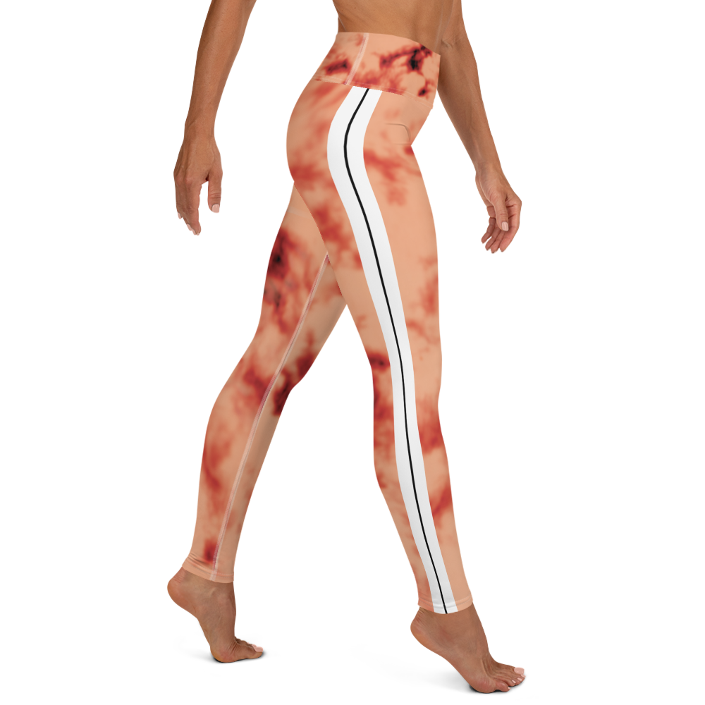 CRXWN | Royal Urban Resort | Trippy Drippy Bleach Acid Wash with Malibu Stripe Yoga Leggings 700 Sun Pink Meat