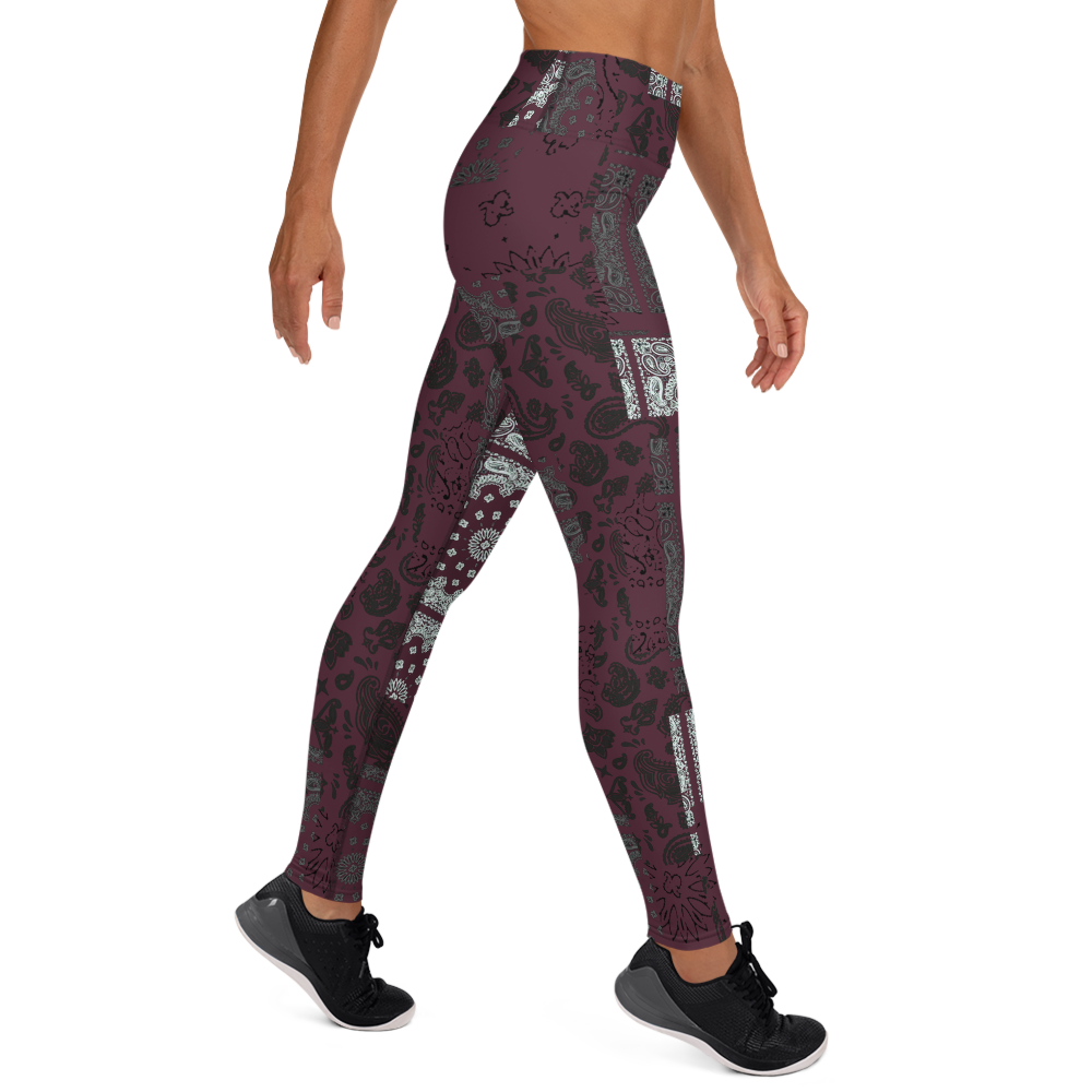 ROYAL ICONIC. | Patchwork Bandana Yoga Leggings Moscato Wine Burgundy