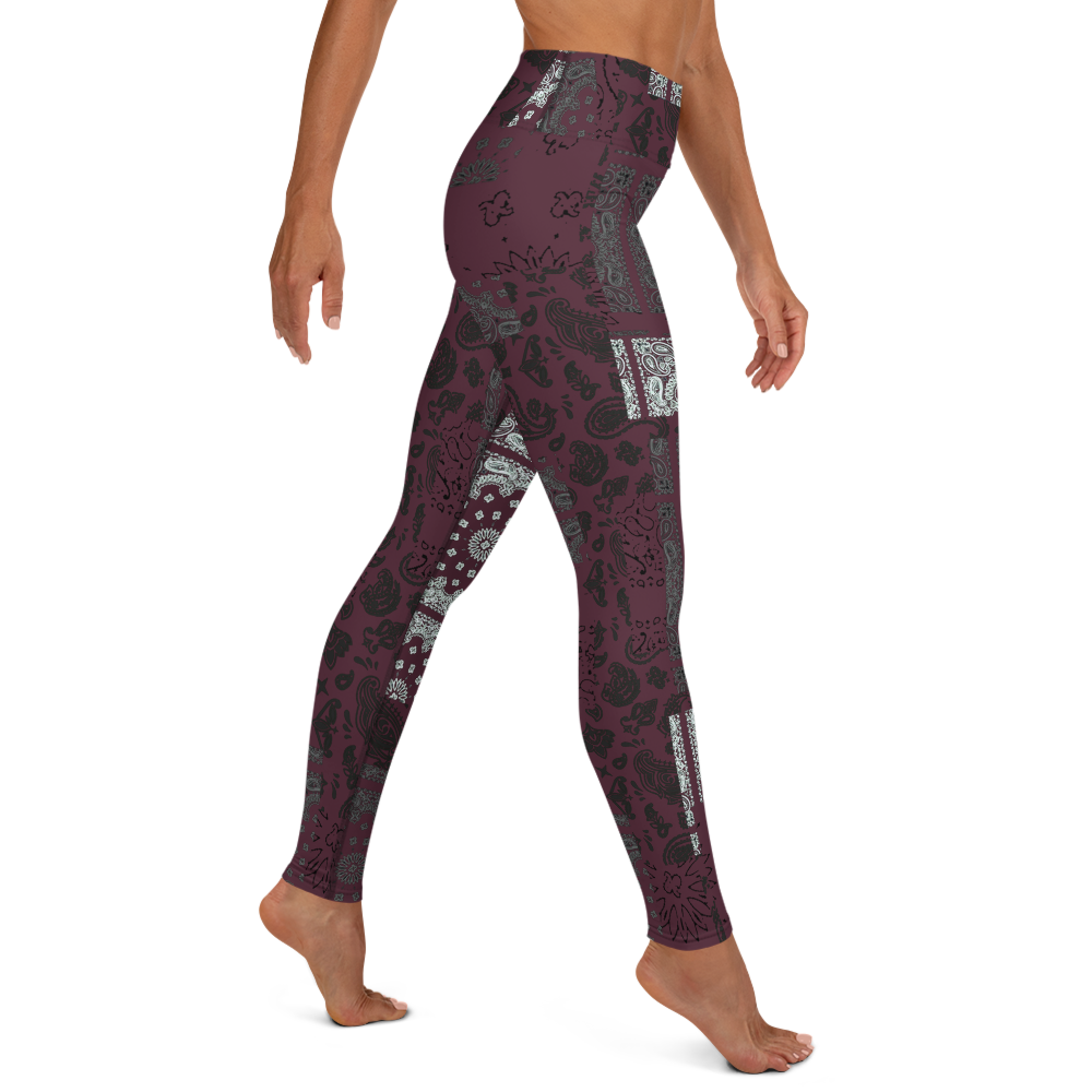 ROYAL ICONIC. | Patchwork Bandana Yoga Leggings Moscato Wine Burgundy