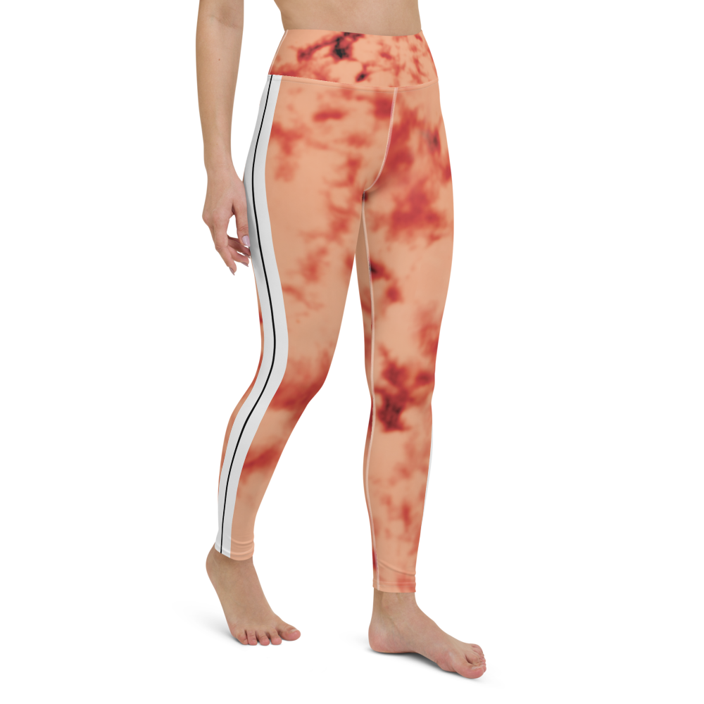 CRXWN | Royal Urban Resort | Trippy Drippy Bleach Acid Wash with Malibu Stripe Yoga Leggings 700 Sun Pink Meat