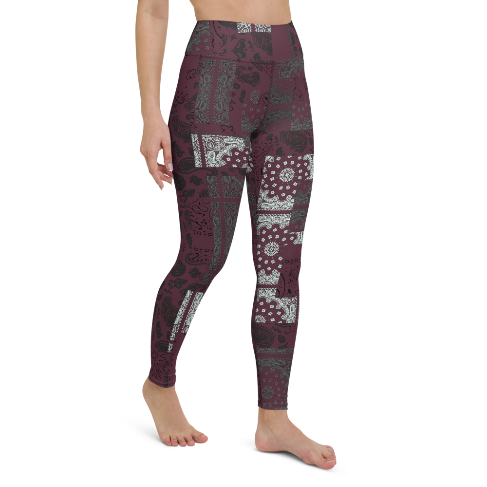 ROYAL ICONIC. | Patchwork Bandana Yoga Leggings Moscato Wine Burgundy