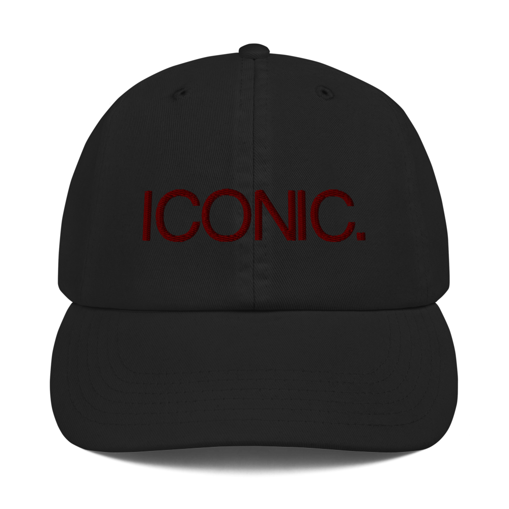 CHAMPION + ROYAL ICONIC. | Embroidered Logo Unisex Classic Cap Dad Hat Mom Cap Black w/ Wine Maroon Thread