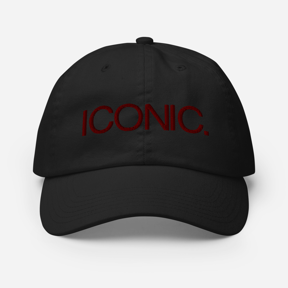 CHAMPION + ROYAL ICONIC. | Embroidered Logo Unisex Classic Cap Dad Hat Mom Cap Black w/ Wine Maroon Thread