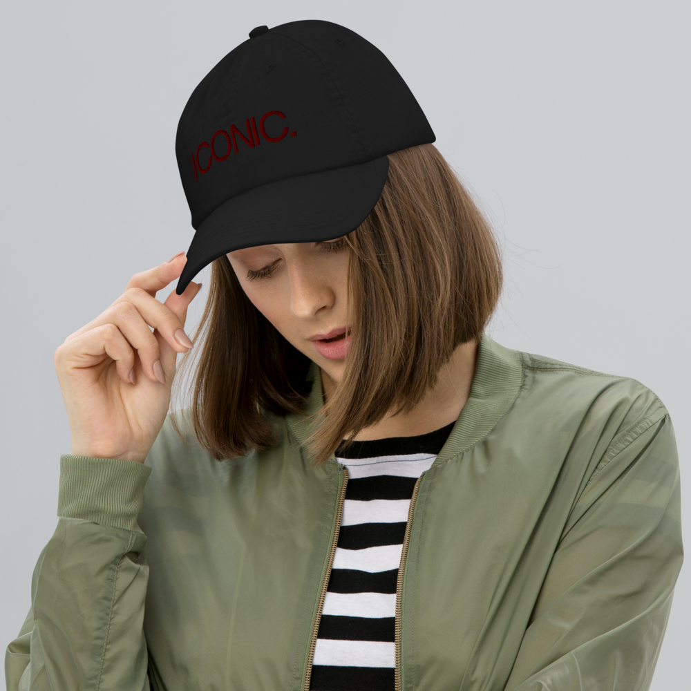 CHAMPION + ROYAL ICONIC. | Embroidered Logo Unisex Classic Cap Dad Hat Mom Cap Black w/ Wine Maroon Thread