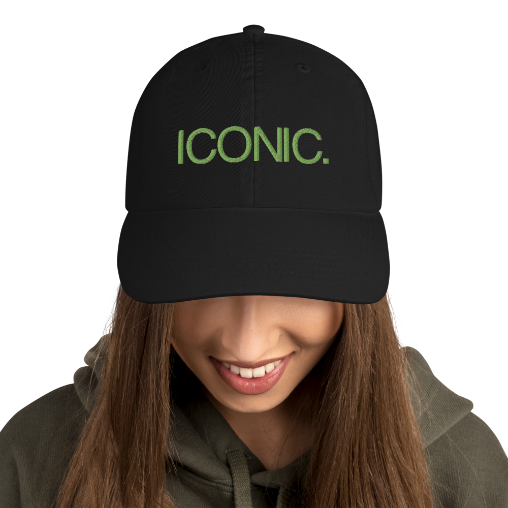CHAMPION + ROYAL ICONIC. | Embroidered Logo Unisex Classic Cap Dad Hat Mom Cap Black w/ Kiwi Green Thread