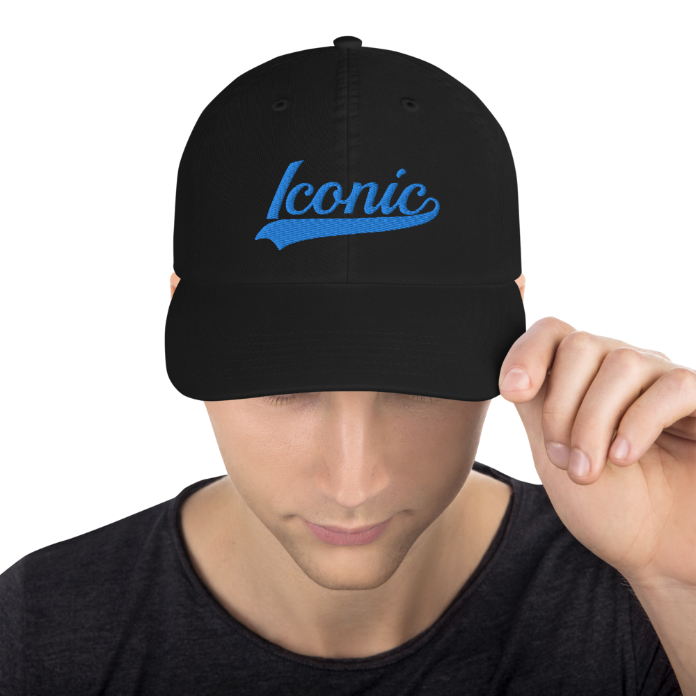 CHAMPION + ROYAL ICONIC. | Embroidered Logo Unisex Classic Cap Dad Hat Mom Cap Black w/ Teal Aqua Thread Retro Baseball Logo