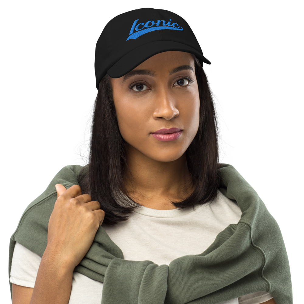 CHAMPION + ROYAL ICONIC. | Embroidered Logo Unisex Classic Cap Dad Hat Mom Cap Black w/ Teal Aqua Thread Retro Baseball Logo