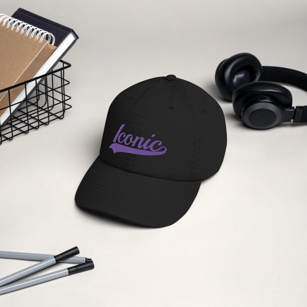 CHAMPION + ROYAL ICONIC. | Embroidered Logo Unisex Classic Cap Dad Hat Mom Cap Black w/ Purple Hendrixx Thread Retro Baseball Logo