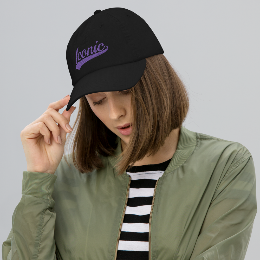 CHAMPION + ROYAL ICONIC. | Embroidered Logo Unisex Classic Cap Dad Hat Mom Cap Black w/ Purple Hendrixx Thread Retro Baseball Logo