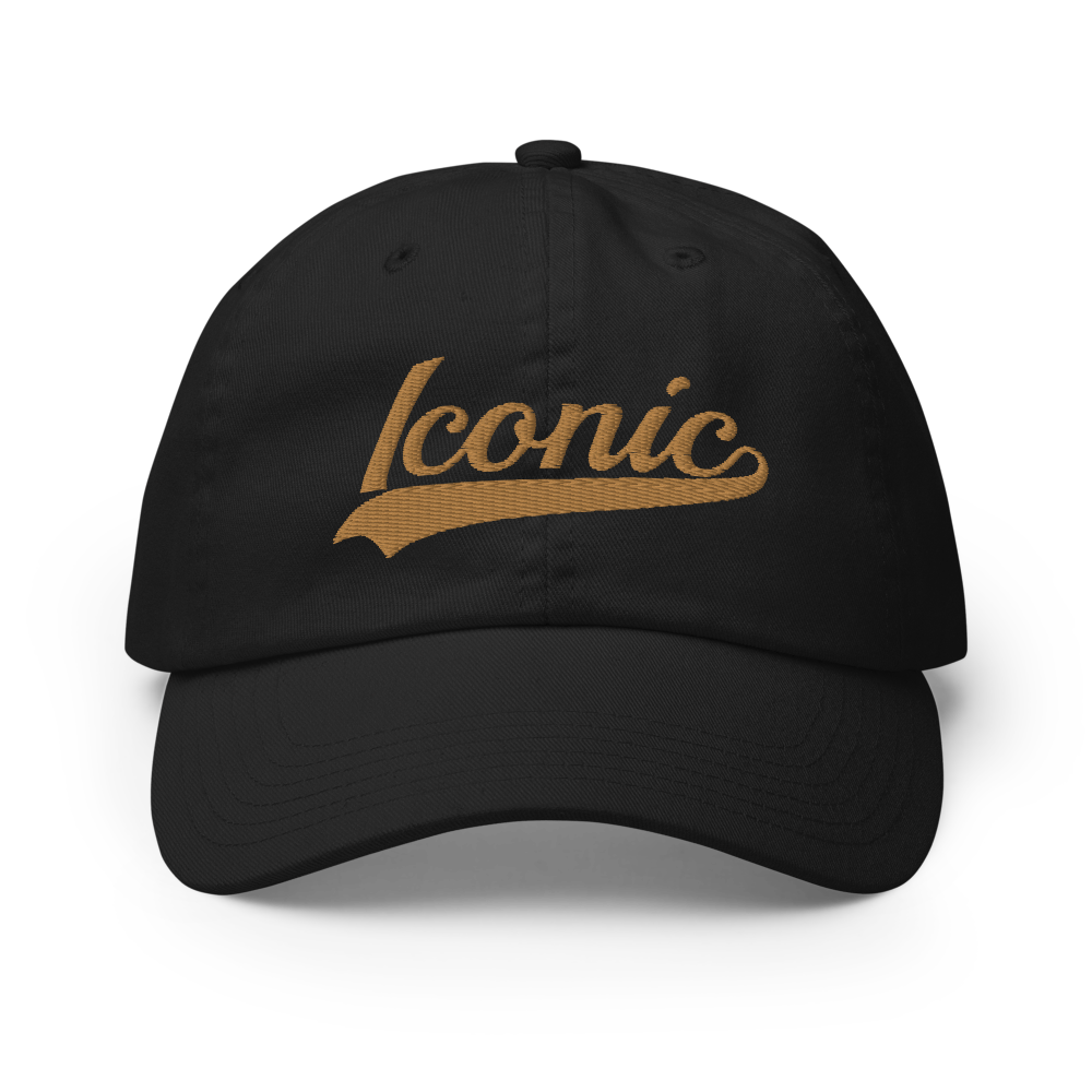 CHAMPION + ROYAL ICONIC. | Embroidered Logo Unisex Classic Cap Dad Hat Mom Cap Black w/ Ol' Gold Peanut Butter Thread Retro Baseball Logo