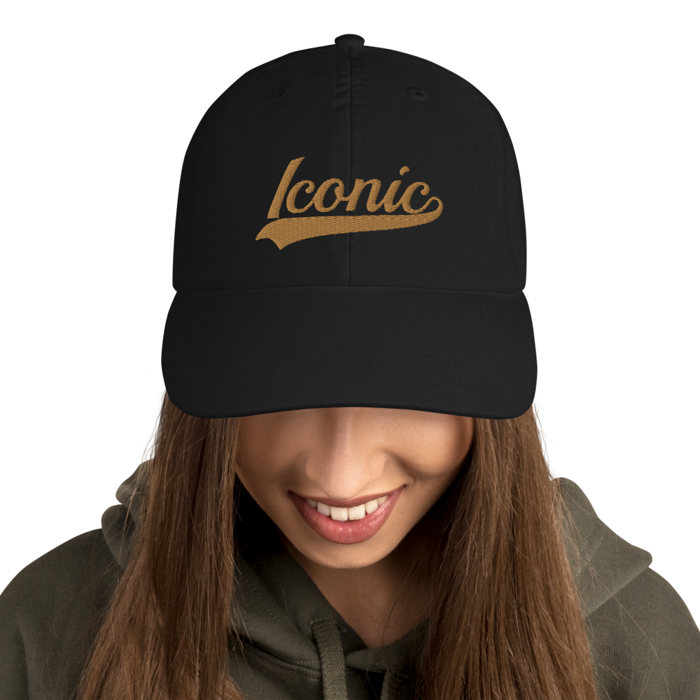 CHAMPION + ROYAL ICONIC. | Embroidered Logo Unisex Classic Cap Dad Hat Mom Cap Black w/ Ol' Gold Peanut Butter Thread Retro Baseball Logo