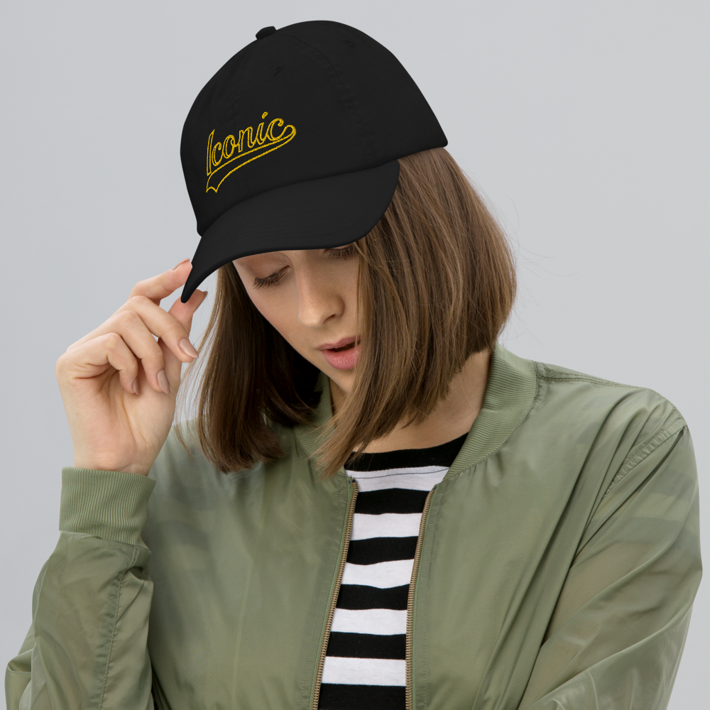 CHAMPION + ROYAL ICONIC. | Retro Embroidered Logo Unisex Classic Cap Dad Hat Mom Cap Black w/ Gold Classic Baseball Logo Pink Blue Option