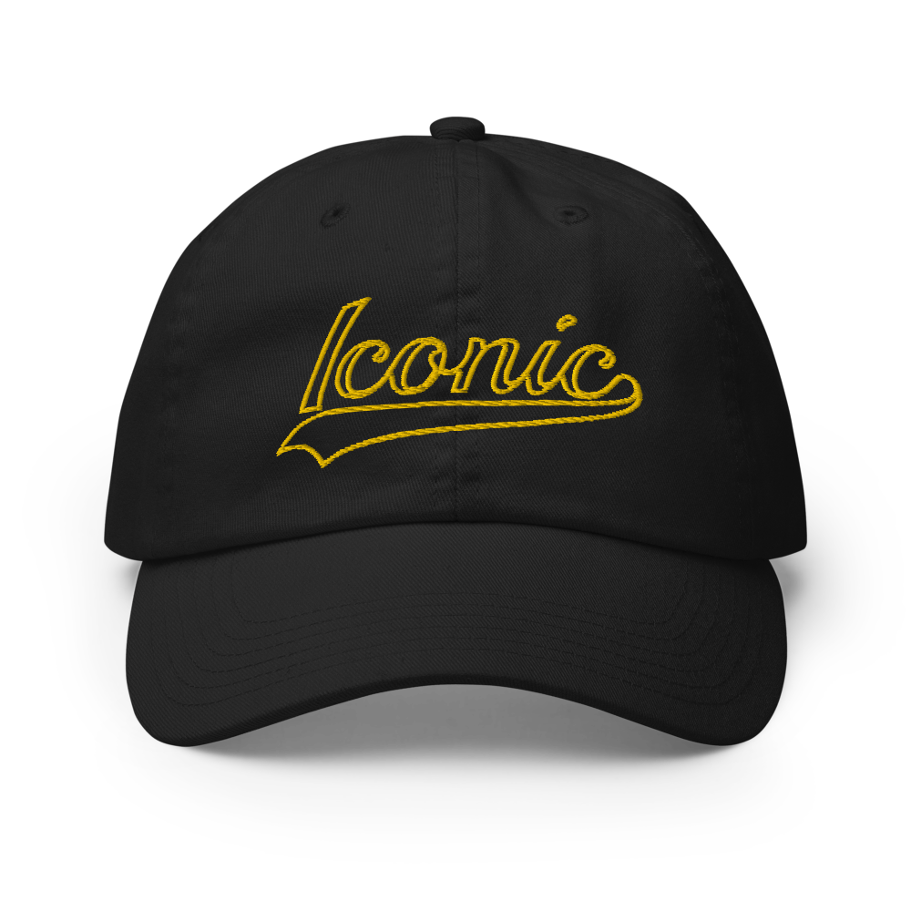 CHAMPION + ROYAL ICONIC. | Retro Embroidered Logo Unisex Classic Cap Dad Hat Mom Cap Black w/ Gold Classic Baseball Logo Pink Blue Option