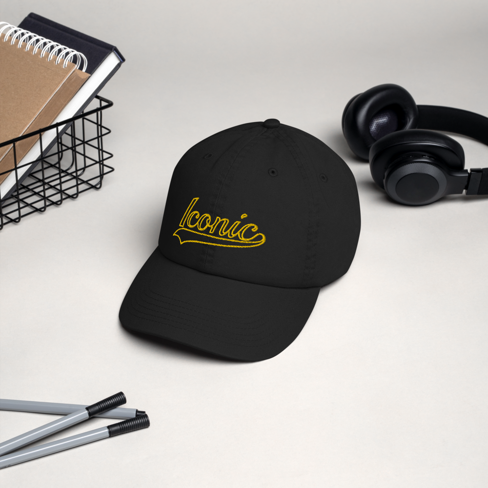 CHAMPION + ROYAL ICONIC. | Retro Embroidered Logo Unisex Classic Cap Dad Hat Mom Cap Black w/ Gold Classic Baseball Logo Pink Blue Option