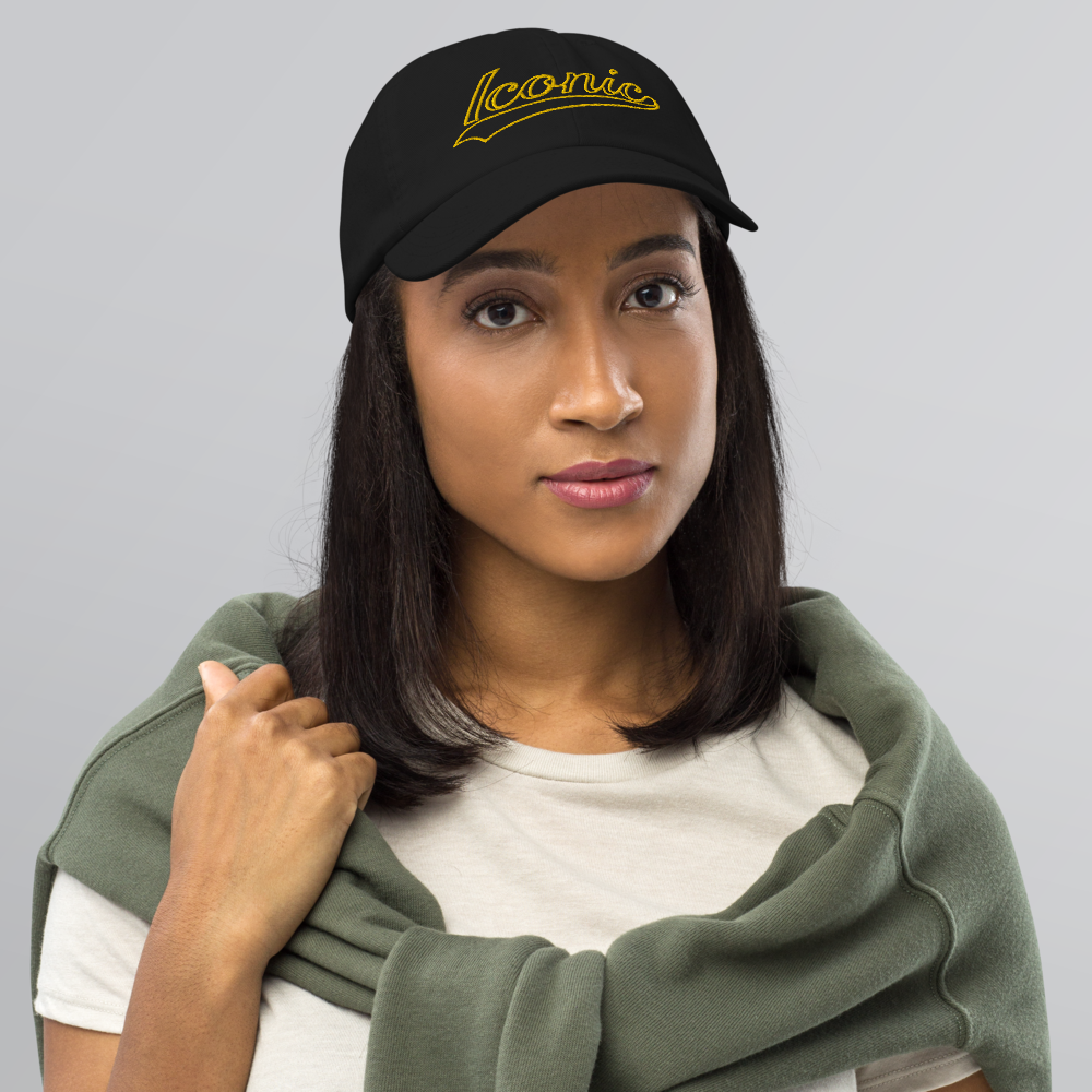 CHAMPION + ROYAL ICONIC. | Retro Embroidered Logo Unisex Classic Cap Dad Hat Mom Cap Black w/ Gold Classic Baseball Logo Pink Blue Option