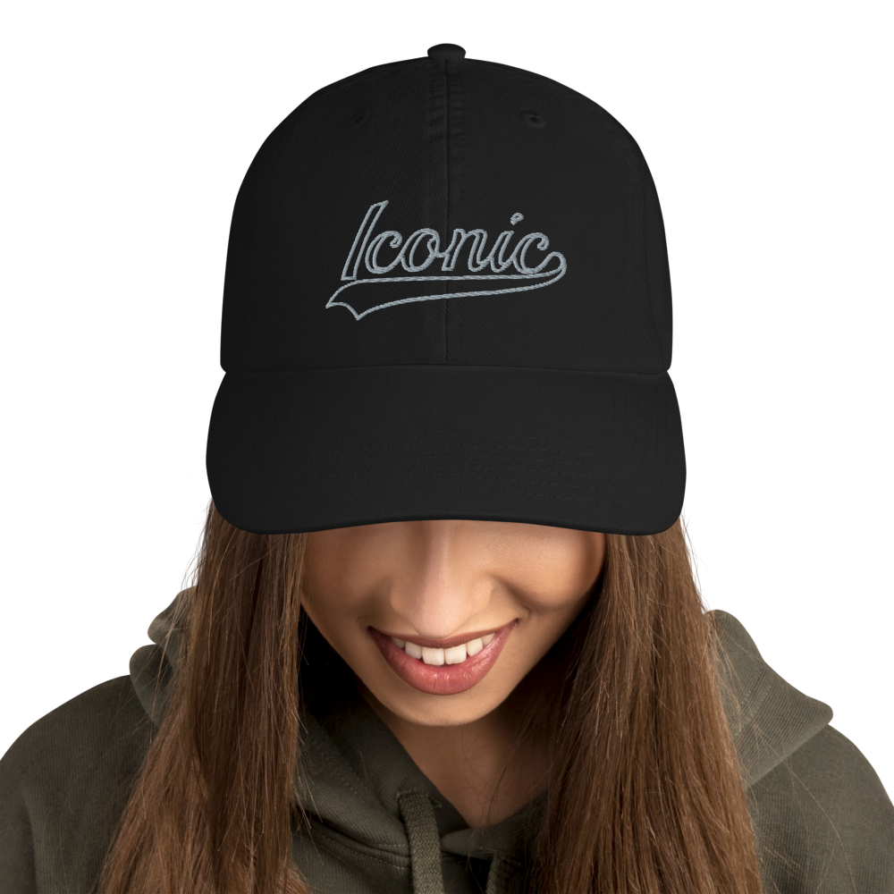 CHAMPION + ROYAL ICONIC. | Retro Embroidered Logo Unisex Classic Cap Dad Hat Mom Cap Black w/ Grey Classic Baseball Logo White Logo Option
