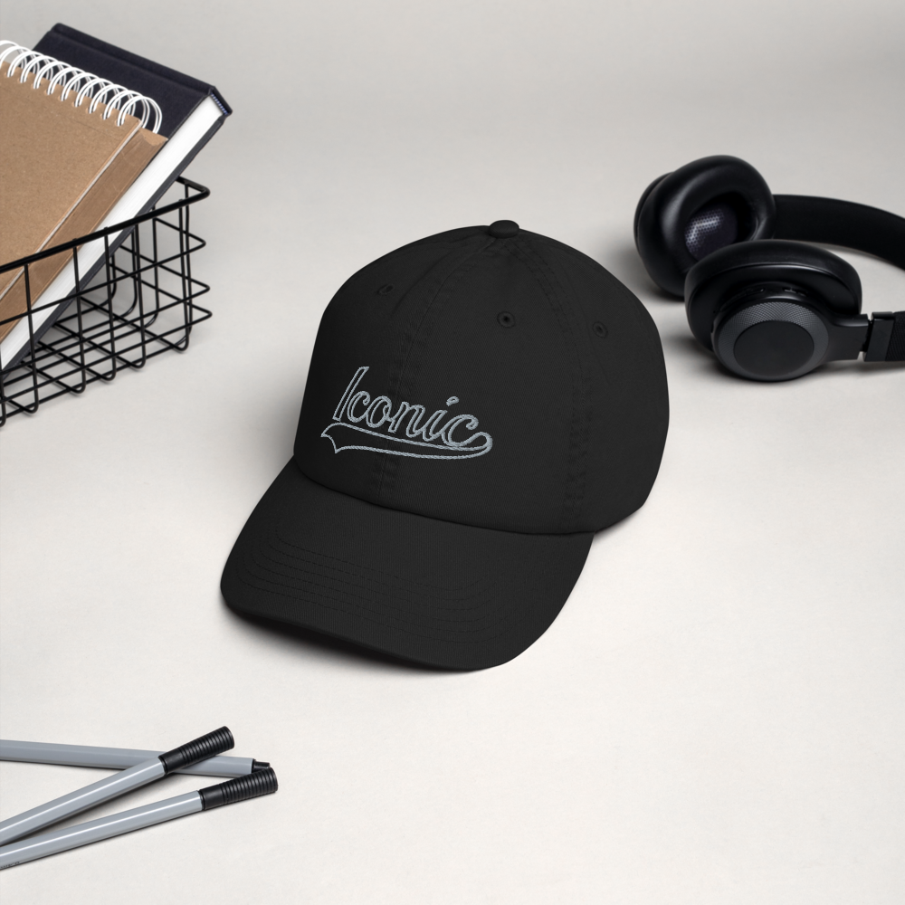 CHAMPION + ROYAL ICONIC. | Retro Embroidered Logo Unisex Classic Cap Dad Hat Mom Cap Black w/ Grey Classic Baseball Logo White Logo Option