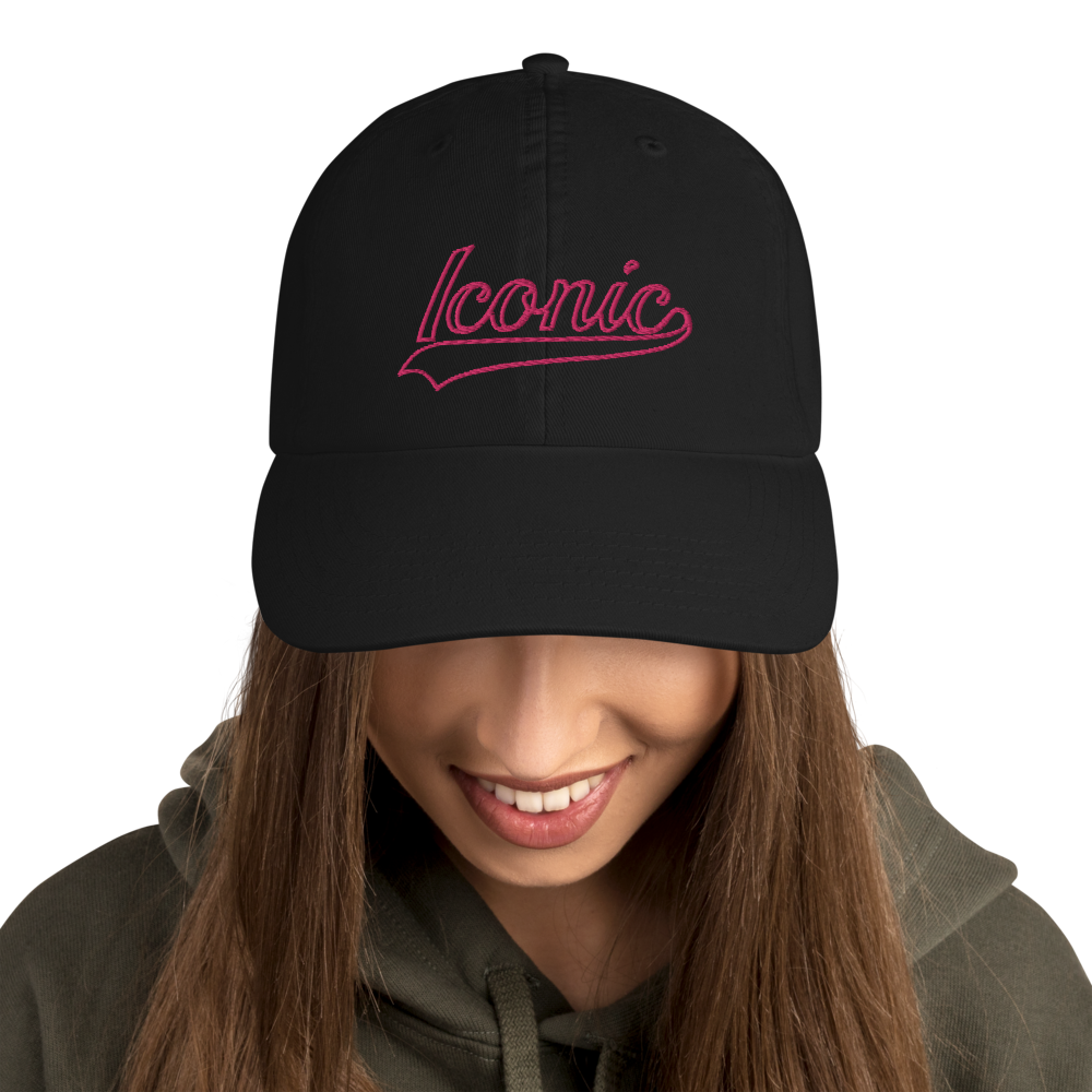 CHAMPION + ROYAL ICONIC. | Retro Embroidered Logo Unisex Classic Cap Dad Hat Mom Cap Black w/ Gold Classic Baseball Logo Pink Blue Option