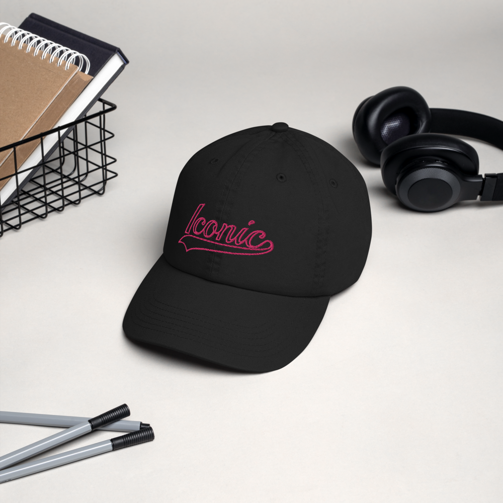 CHAMPION + ROYAL ICONIC. | Retro Embroidered Logo Unisex Classic Cap Dad Hat Mom Cap Black w/ Gold Classic Baseball Logo Pink Blue Option