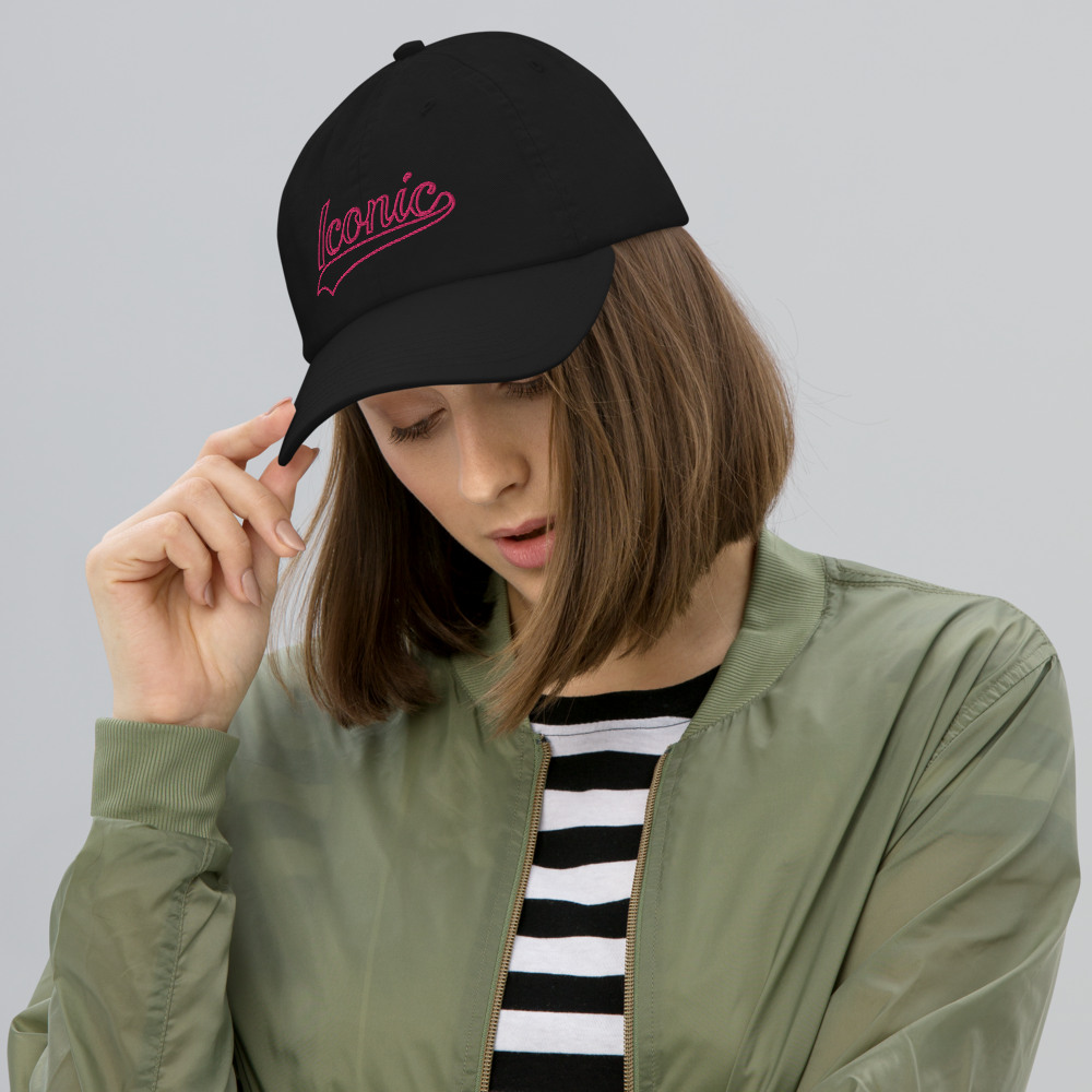 CHAMPION + ROYAL ICONIC. | Retro Embroidered Logo Unisex Classic Cap Dad Hat Mom Cap Black w/ Gold Classic Baseball Logo Pink Blue Option