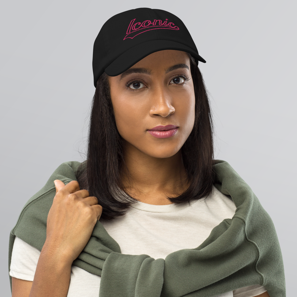 CHAMPION + ROYAL ICONIC. | Retro Embroidered Logo Unisex Classic Cap Dad Hat Mom Cap Black w/ Gold Classic Baseball Logo Pink Blue Option
