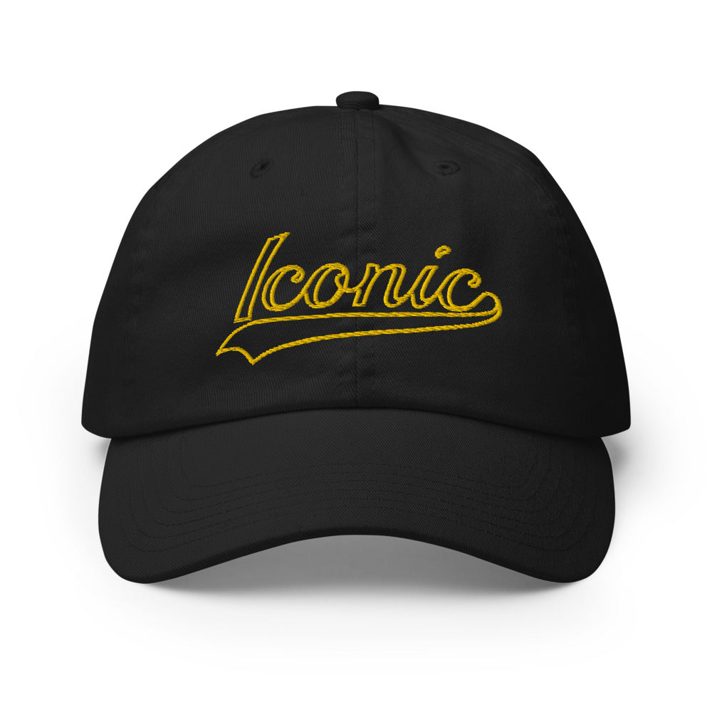CHAMPION + ROYAL ICONIC. | Retro Embroidered Logo Unisex Classic Cap Dad Hat Mom Cap Black w/ Gold Classic Baseball Logo Pink Blue Option