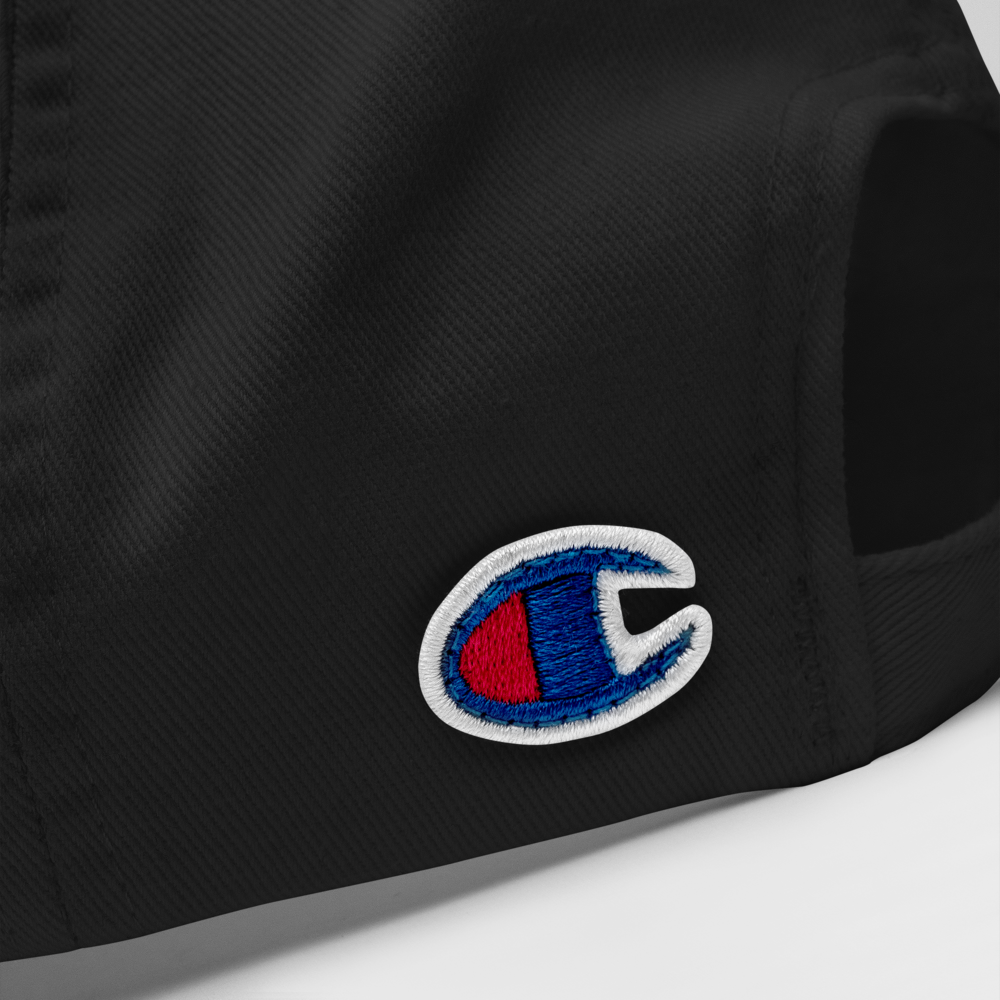 CHAMPION + ROYAL ICONIC. | Embroidered Logo Unisex Classic Cap Dad Hat Mom Cap Black w/ White Thread