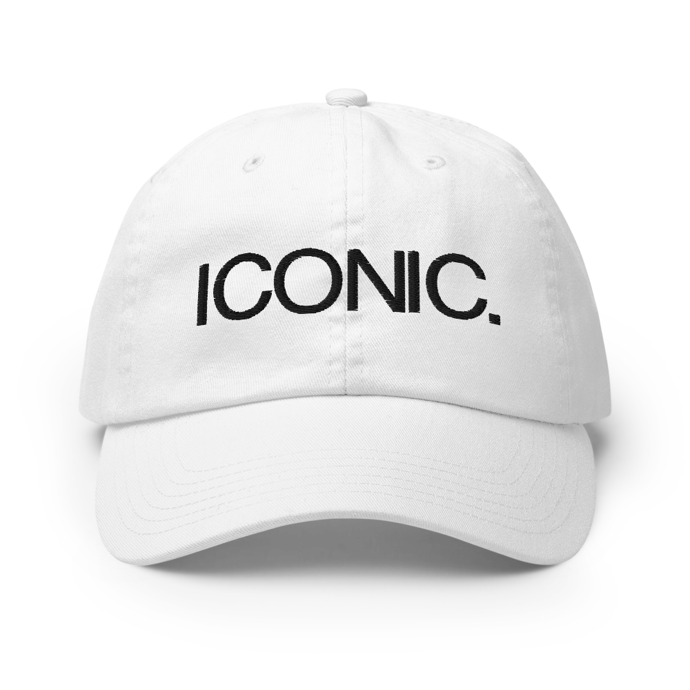 CHAMPION + ROYAL ICONIC. | Embroidered Logo Unisex Classic Cap Dad Hat Mom Cap White w/ Black Thread