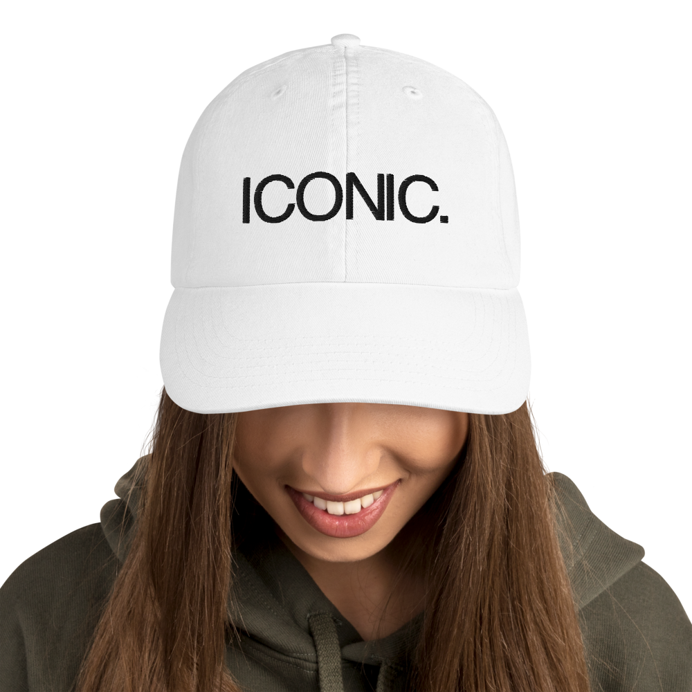 CHAMPION + ROYAL ICONIC. | Embroidered Logo Unisex Classic Cap Dad Hat Mom Cap White w/ Black Thread