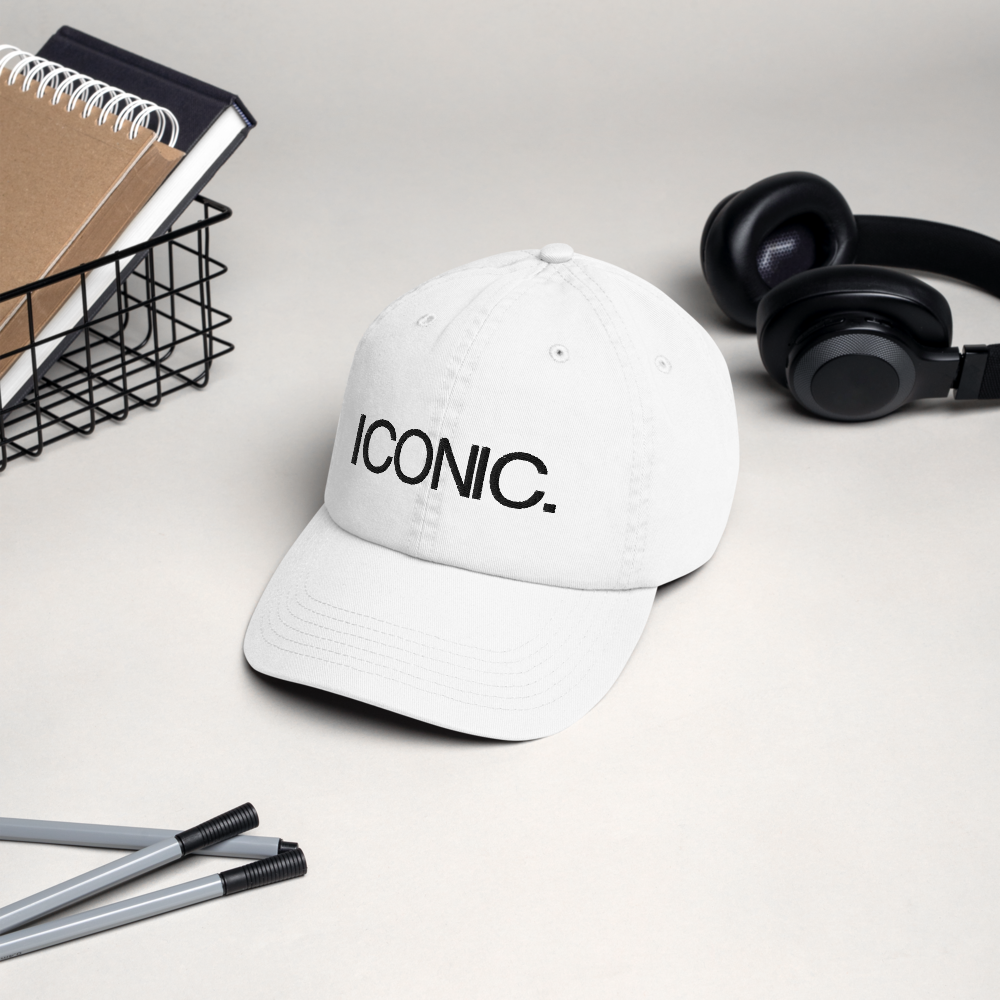 CHAMPION + ROYAL ICONIC. | Embroidered Logo Unisex Classic Cap Dad Hat Mom Cap White w/ Black Thread
