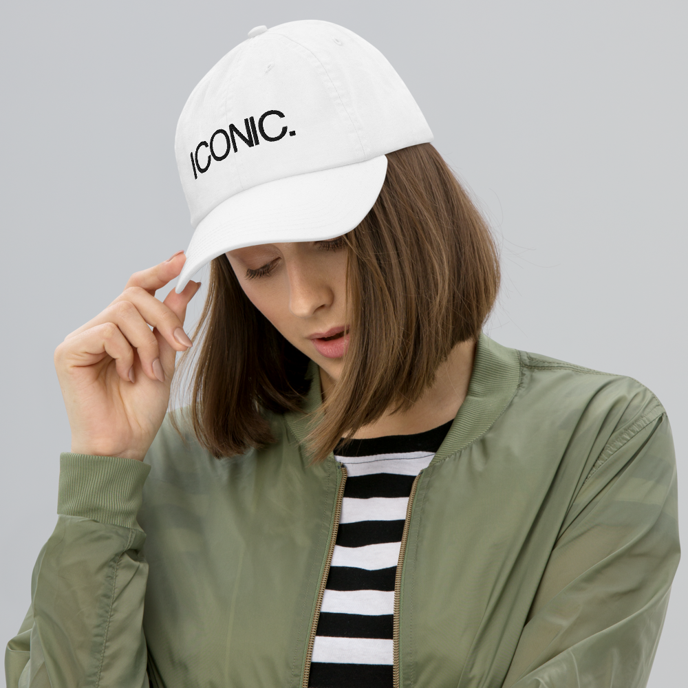 CHAMPION + ROYAL ICONIC. | Embroidered Logo Unisex Classic Cap Dad Hat Mom Cap White w/ Black Thread