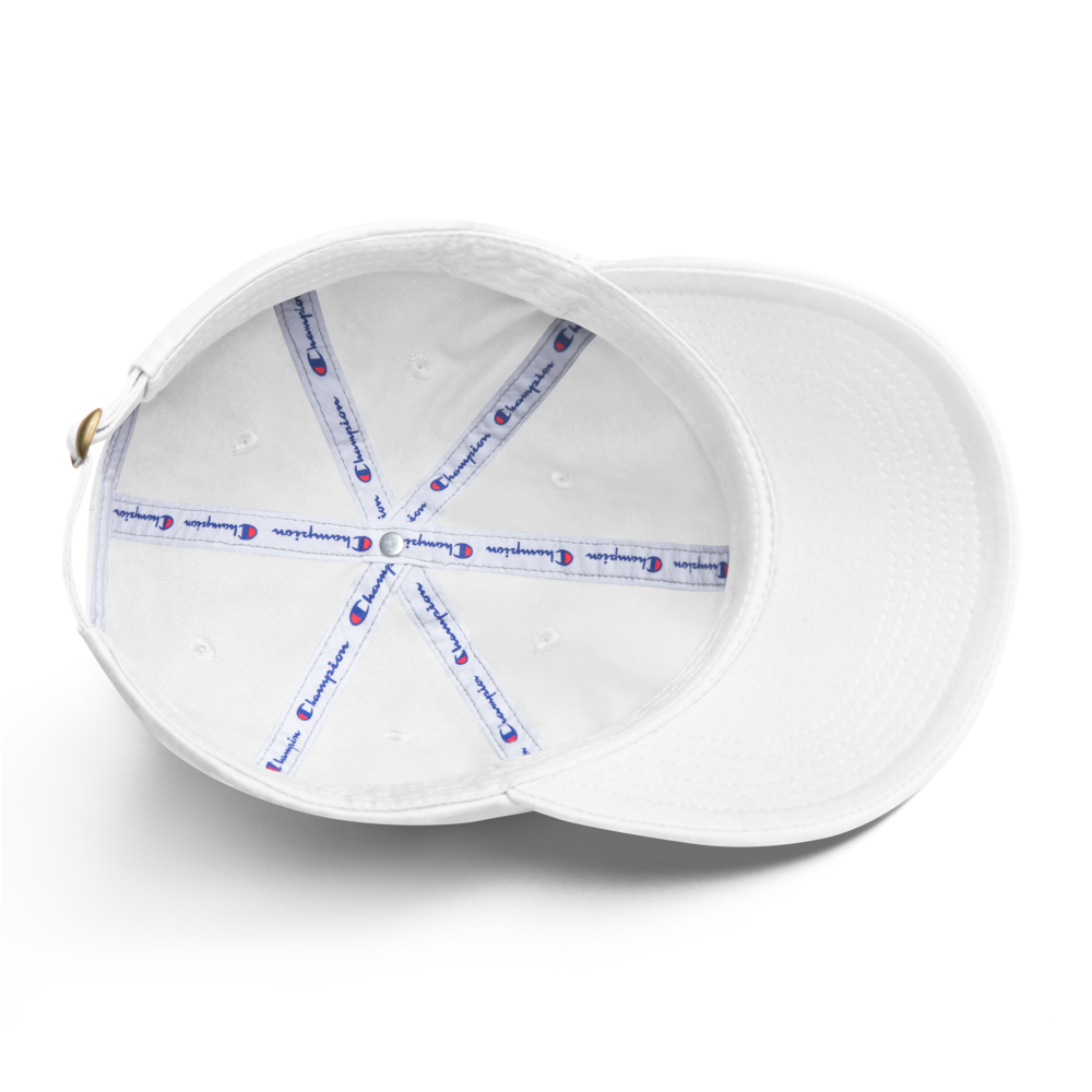 CHAMPION + ROYAL ICONIC. | Embroidered Logo Unisex Classic Cap Dad Hat Mom Cap White w/ Black Thread
