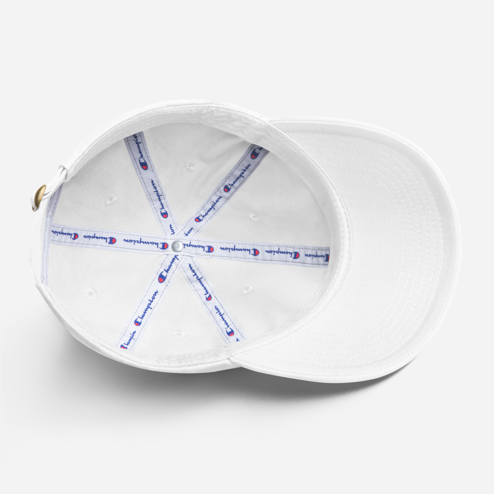 CHAMPION + ROYAL ICONIC. | Embroidered Logo Unisex Classic Cap Dad Hat Mom Cap White w/ Black Thread