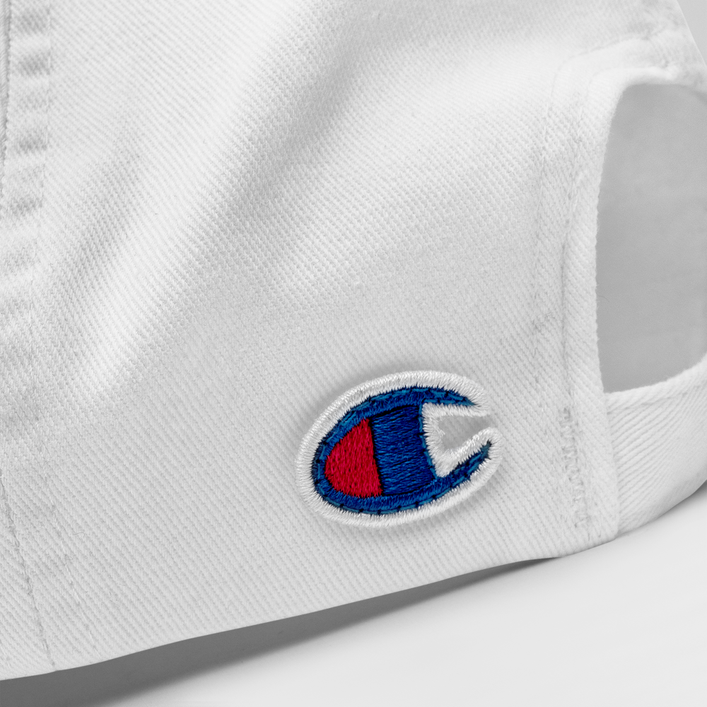 CHAMPION + ROYAL ICONIC. | Embroidered Logo Unisex Classic Cap Dad Hat Mom Cap White w/ Black Thread