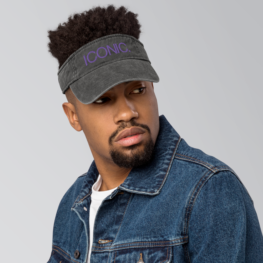 ROYAL ICONIC. | Embroidered Logo Unisex Visor Denim Grey w/ Purple Thread